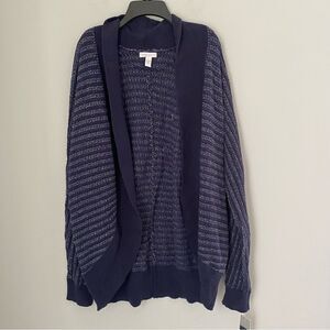 Charter Club Women’s Open Front Striped Sparkly Blue Thick Knit Sweater size L